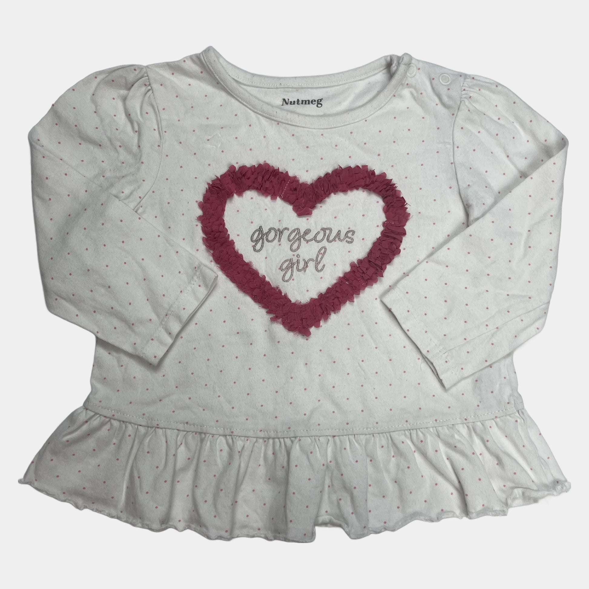 Weißes Baumwollshirt mit Herzmotiv und langer Ärmel – front