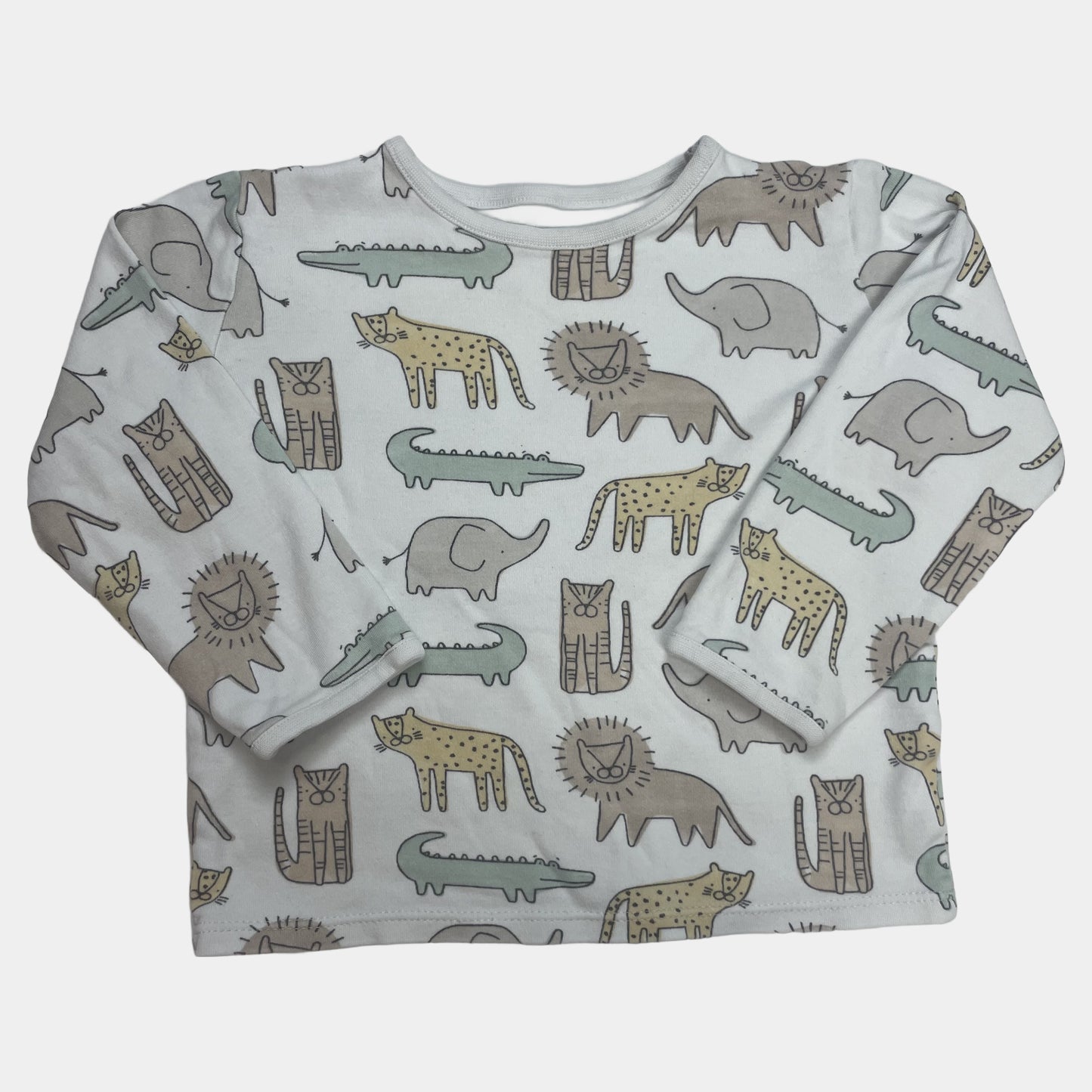 Weißes Langarmshirt mit Dschungel-Tieren und buntem Druck – front