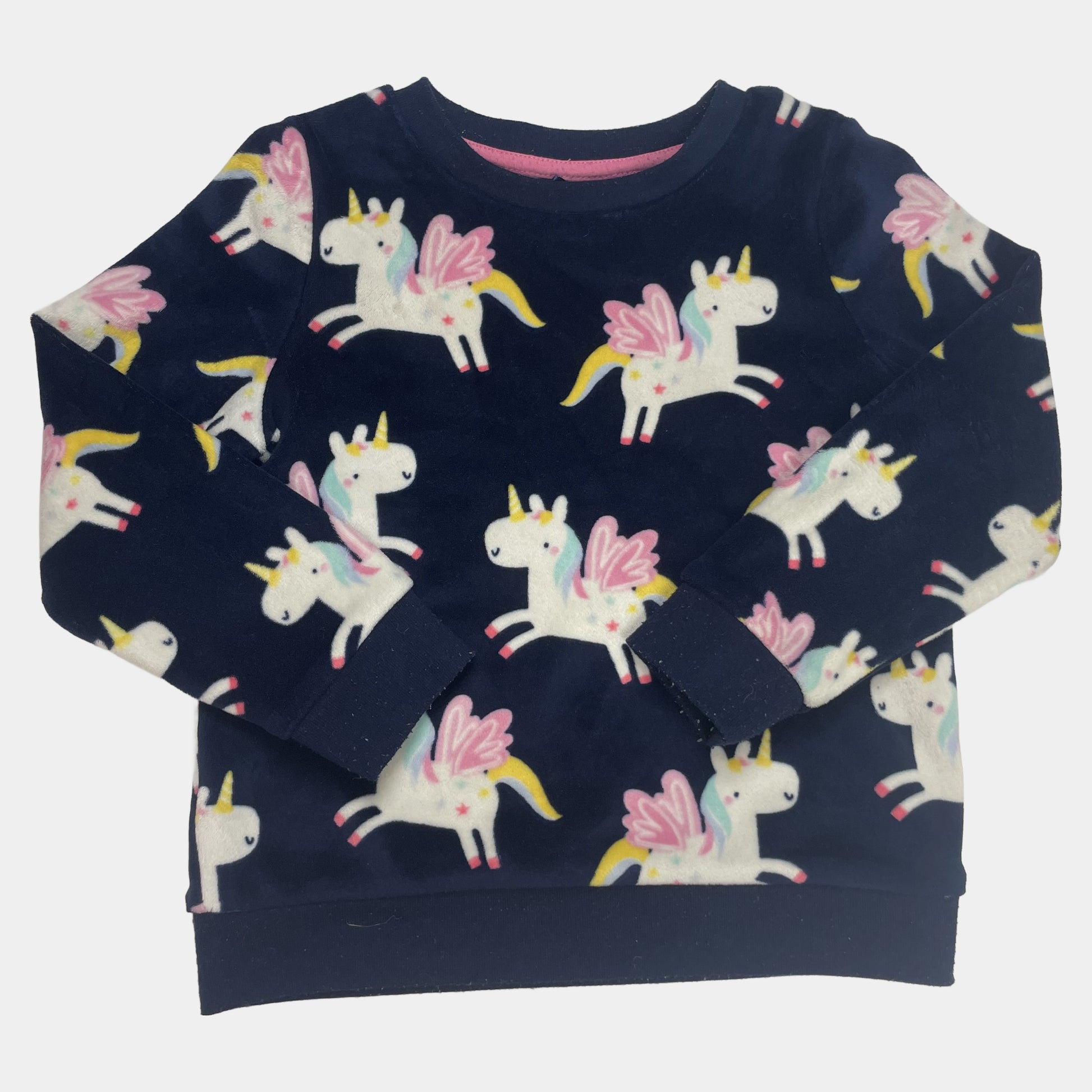 Buntes Fleece-Sweatshirt mit Einhornmuster und langen Ärmeln – front