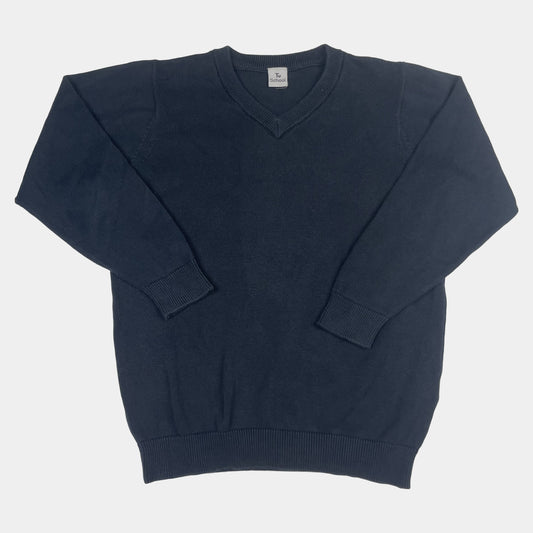 Dunkelblauer Baumwollpullover mit V-Ausschnitt für Jungen, Größe 8 Jahre (128 cm) – front