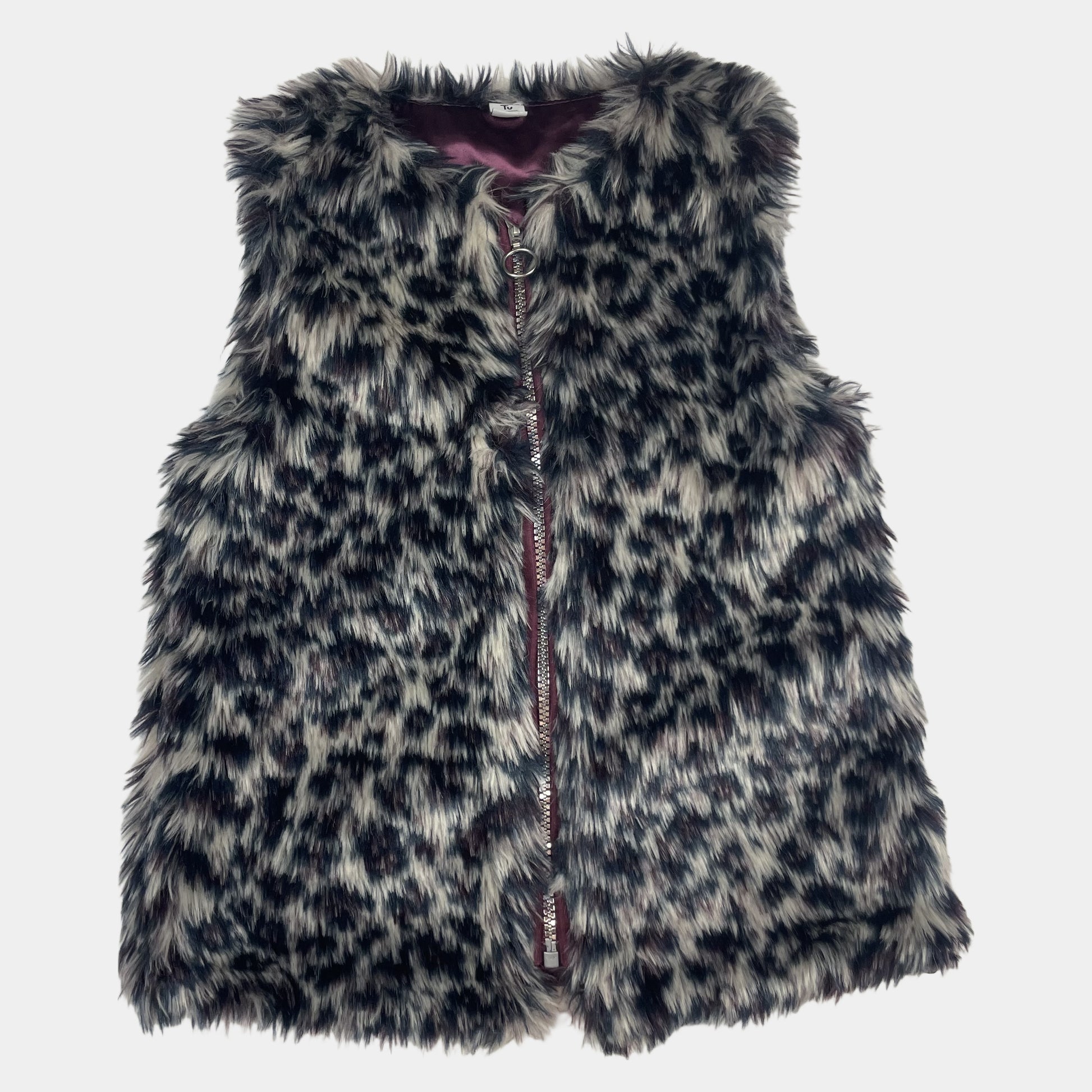 Kunstfellweste mit Leopardenmuster und Reißverschluss, Größe 7-8 Jahre – front