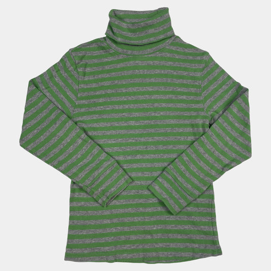 Grüner Baumwoll-Pullover mit grauem Streifenmuster und Rollkragen – front