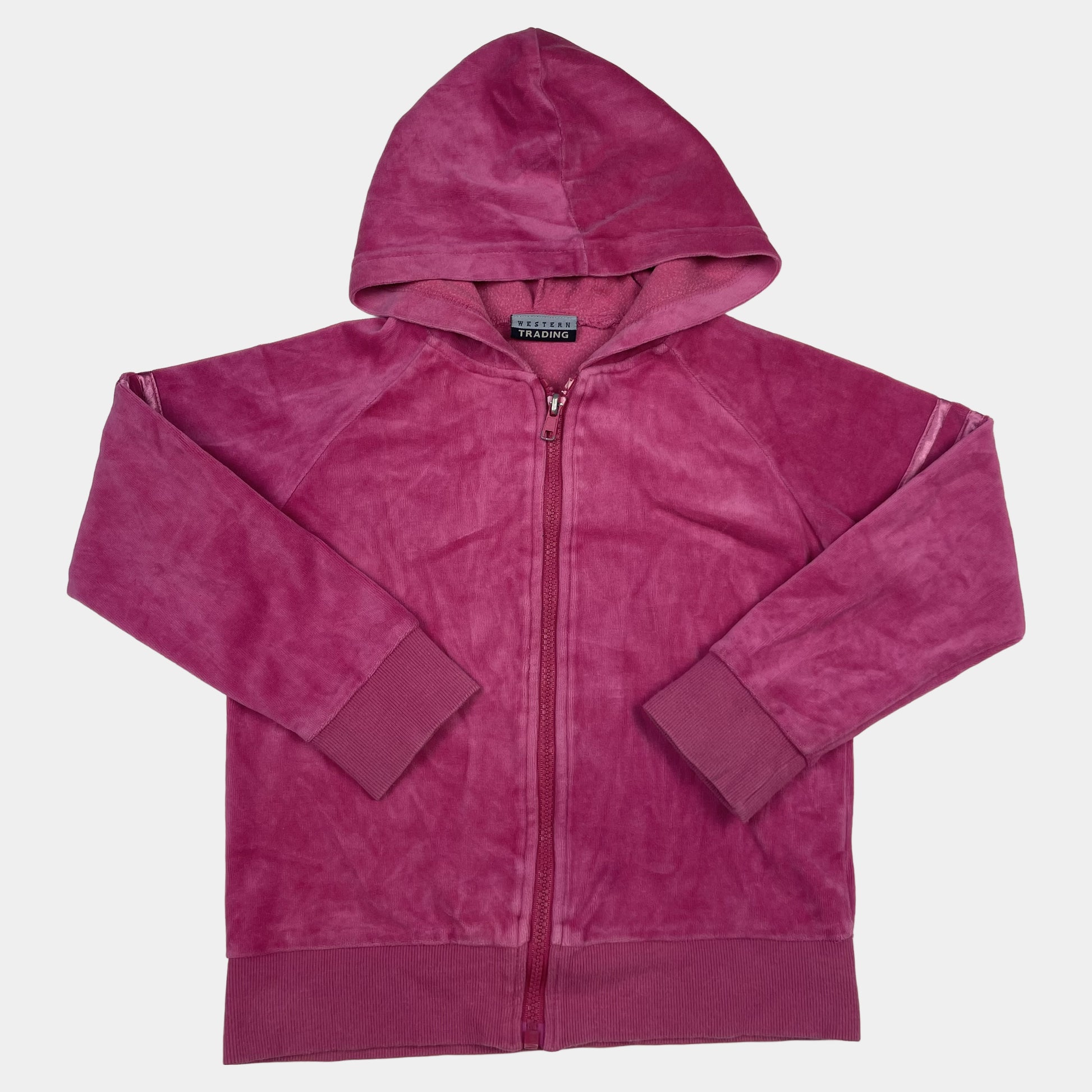 Rosa Samt-Kapuzensweatshirt mit Reißverschluss und elastischen Bündchen