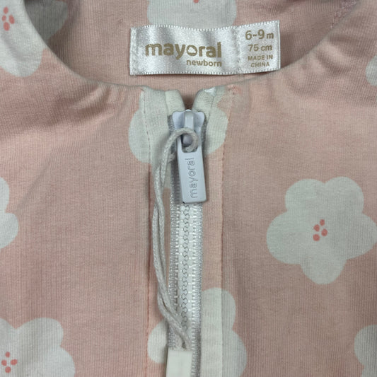 Rosa Blouson aus Baumwolle mit Blumenmuster und Rüschen am Saum für Babys, Größe 6-9 Monate – detail