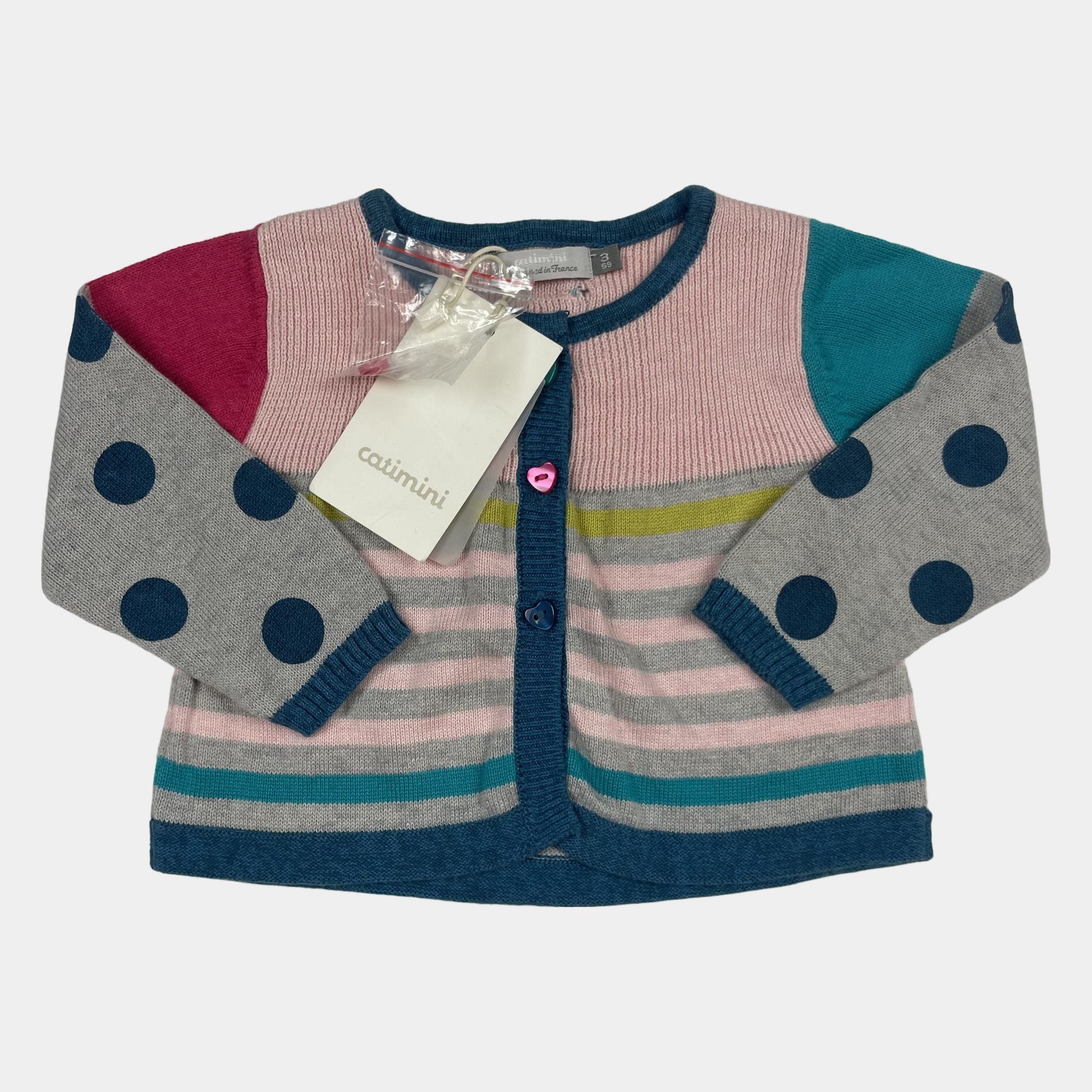 Mehrfarbige Strickjacke mit Streifen und Punkten für Kleinkinder – front