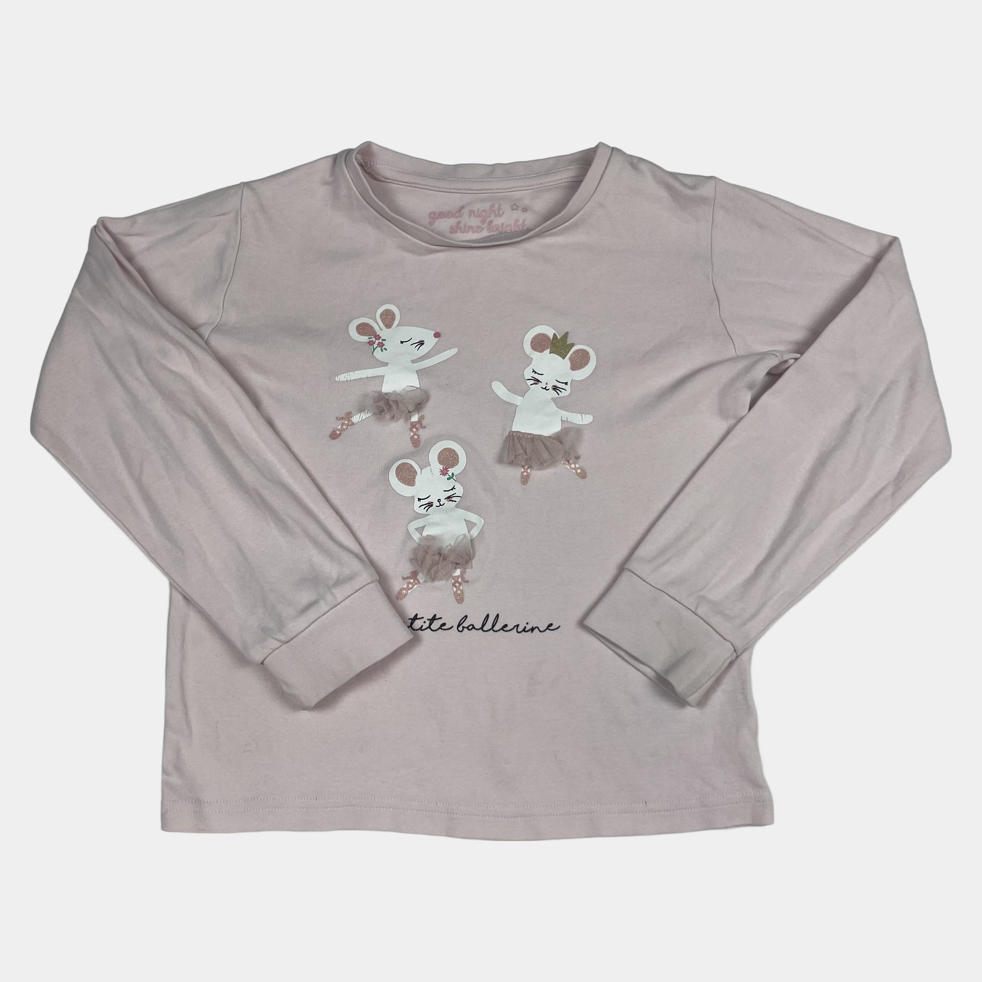 Rosa Langarmshirt aus Baumwolle mit Ballerina-Motiven – front