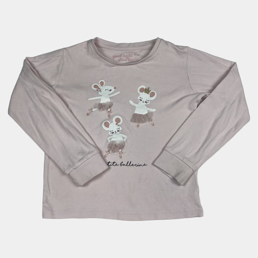 Rosa Langarmshirt aus Baumwolle mit Ballerina-Motiven – front