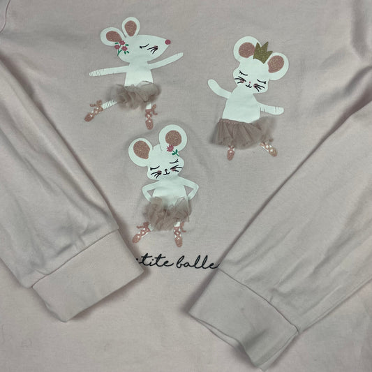 Rosa Langarmshirt aus Baumwolle mit Ballerina-Motiven – detail