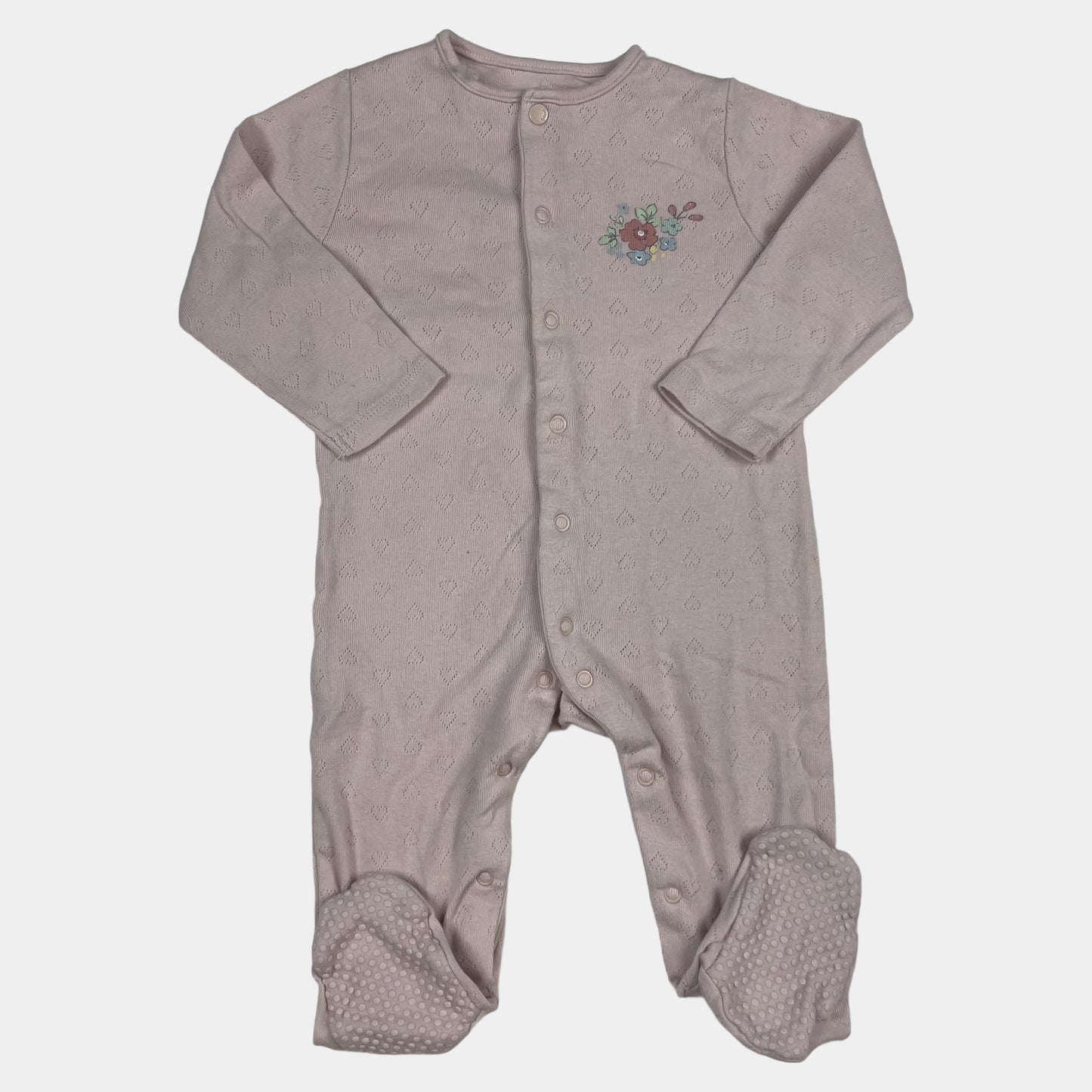 Rosa Baumwoll-Overall mit Blumenapplikation – front