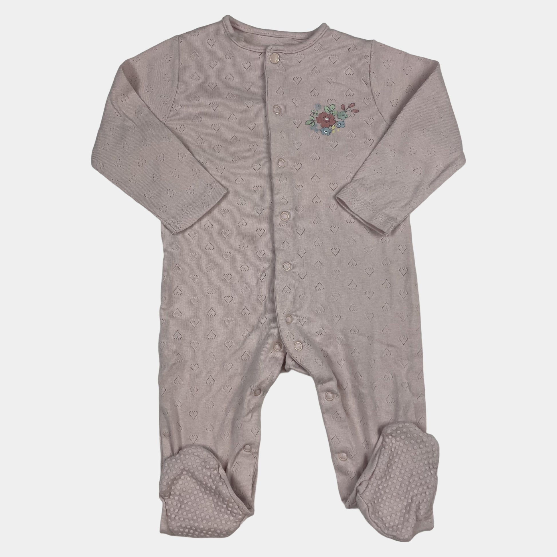 Rosa Baumwoll-Overall mit Blumenapplikation – front