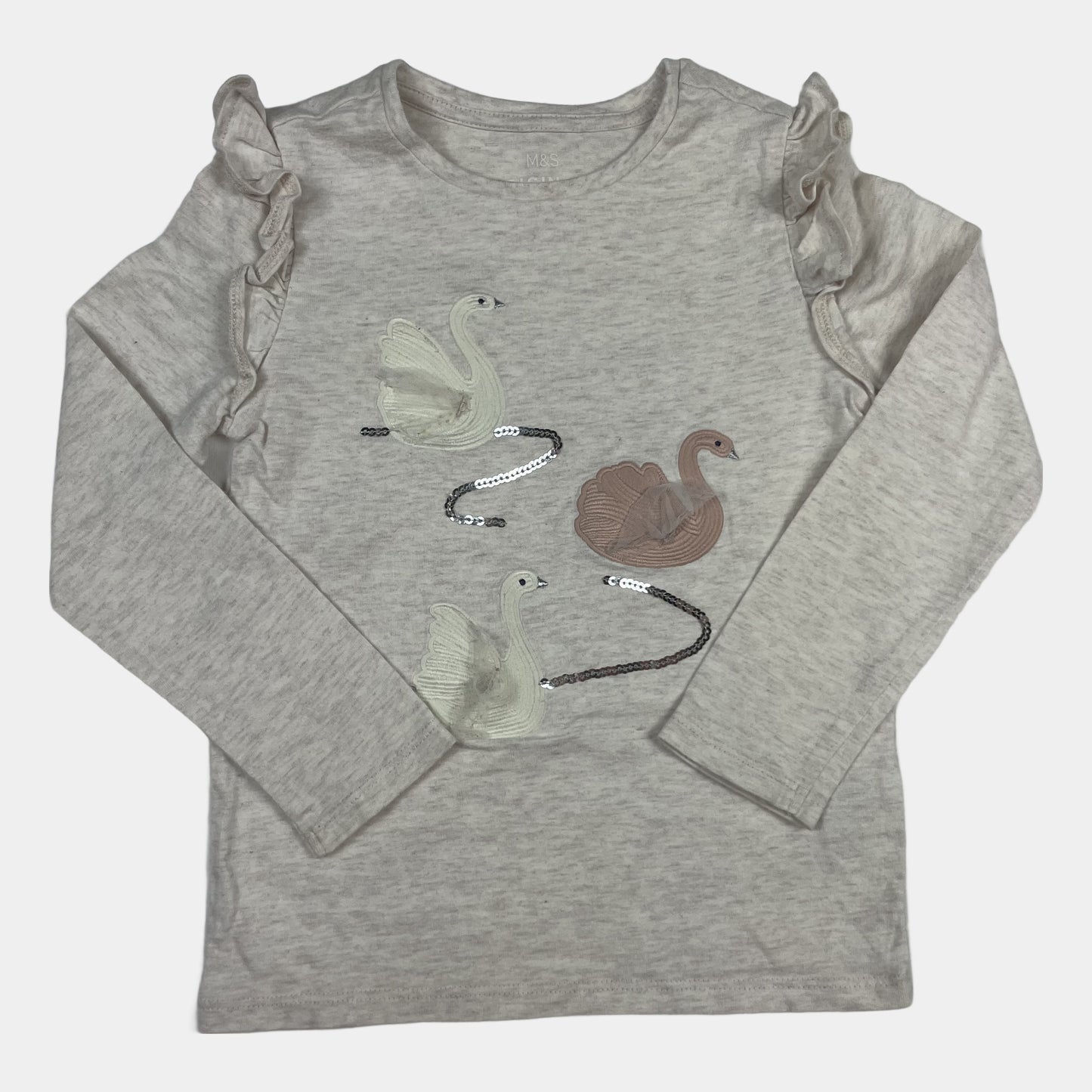 Beiges Langarmshirt mit Schwanen-Applikation – front