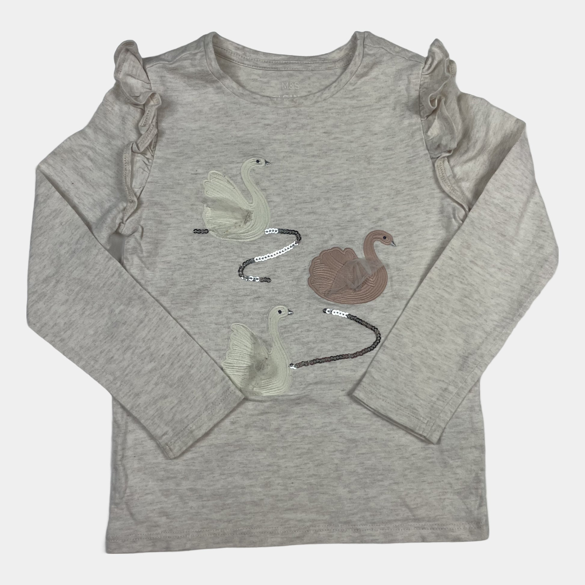 Beiges Langarmshirt mit Schwanen-Applikation – front