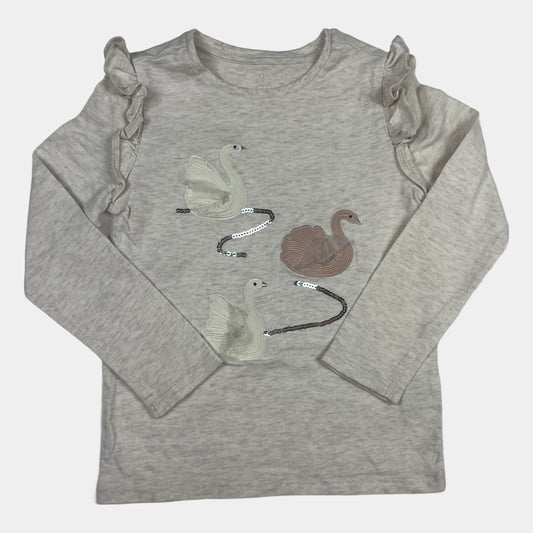 Beiges Langarmshirt mit Schwanen-Applikation – front