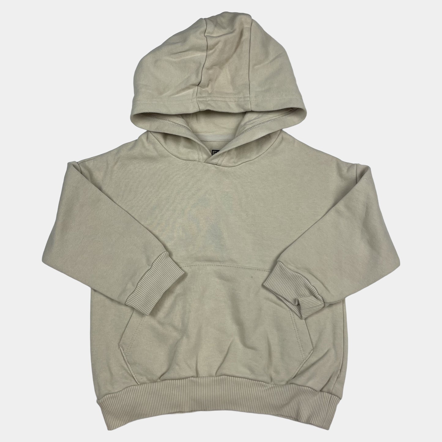 Beiger Pullover aus Baumwolle mit Kapuze und Kängurutasche – front