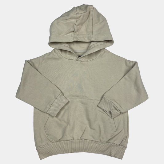 Beiger Pullover aus Baumwolle mit Kapuze und Kängurutasche – front