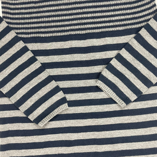 Gestreiftes Strickkleid in Grau und Dunkelblau mit langen Ärmeln, Größe 152 – detail
