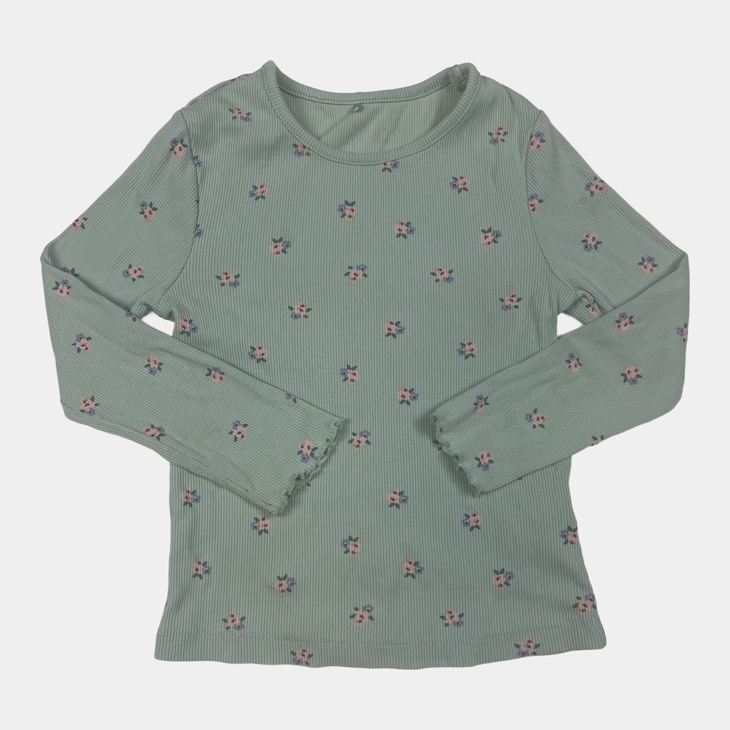 Grüner Pullover mit Blumenmuster und langen Ärmeln – front