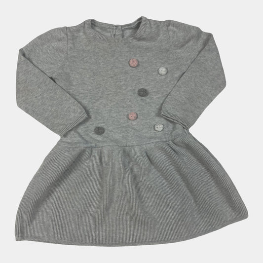 Graues Baumwoll-Kleid mit Knöpfen – front