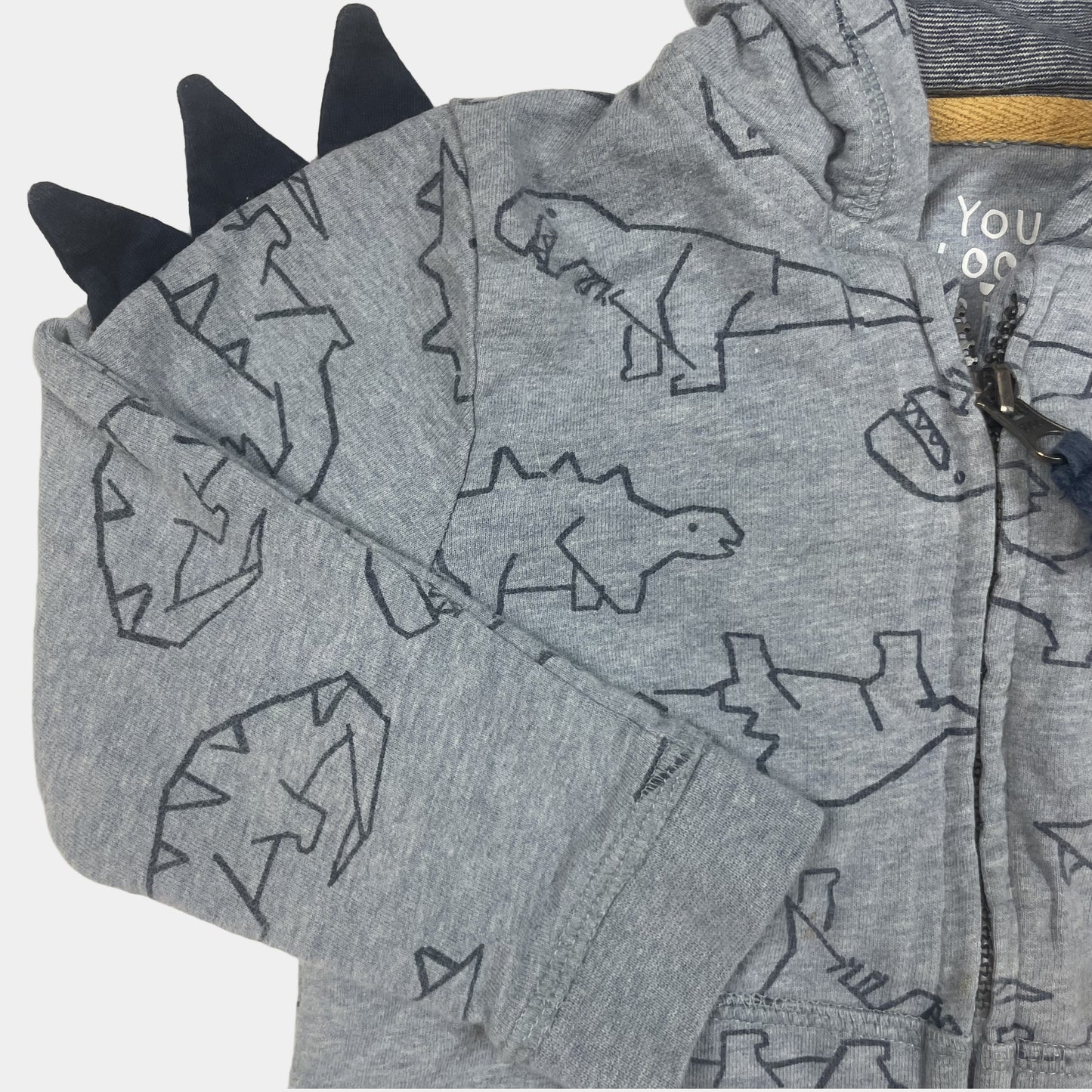 Graue Baumwoll-Jacke mit Dino-Design und Kapuze mit Zacken – logo