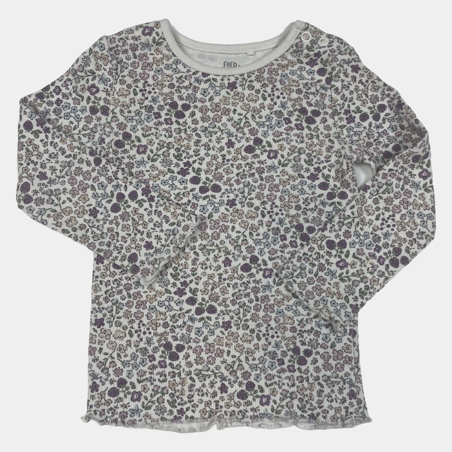 Weißer Baumwoll-Langarmshirt mit zartem Blumenmuster und Rückstich-Detail