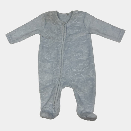 Blauer Fleece-Overall mit Dinosaurier-Motiv – front