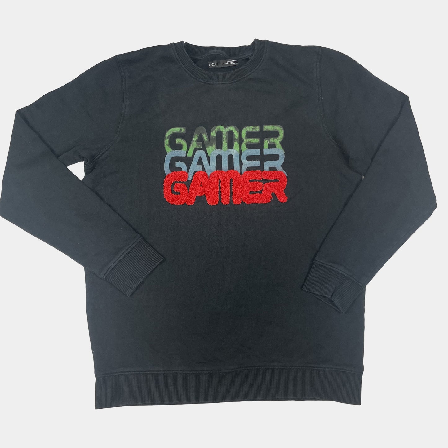 Schwarzes Baumwoll-Sweatshirt mit Gamer-Schriftzug – front