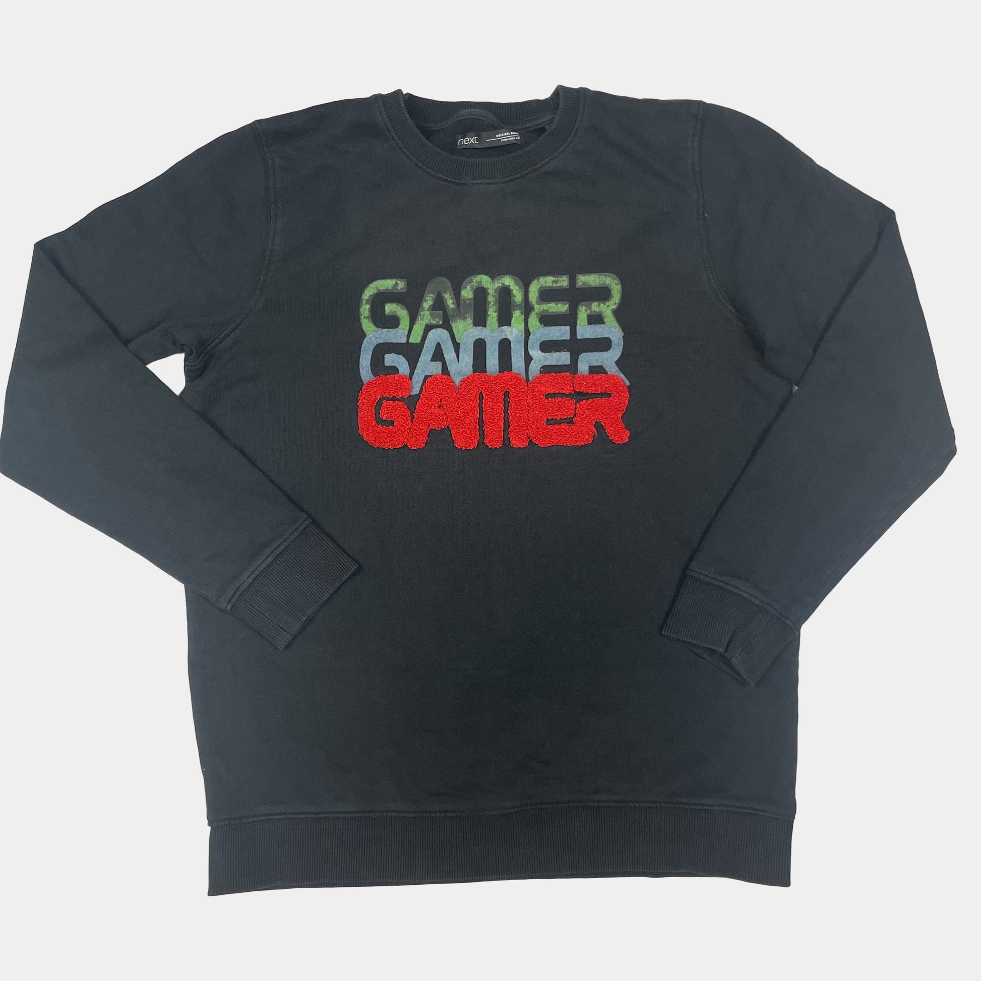 Schwarzes Baumwoll-Sweatshirt mit Gamer-Schriftzug – front