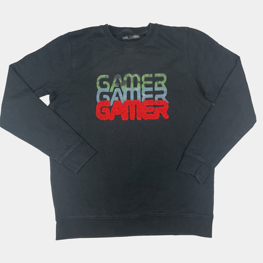 Schwarzes Baumwoll-Sweatshirt mit Gamer-Schriftzug – front