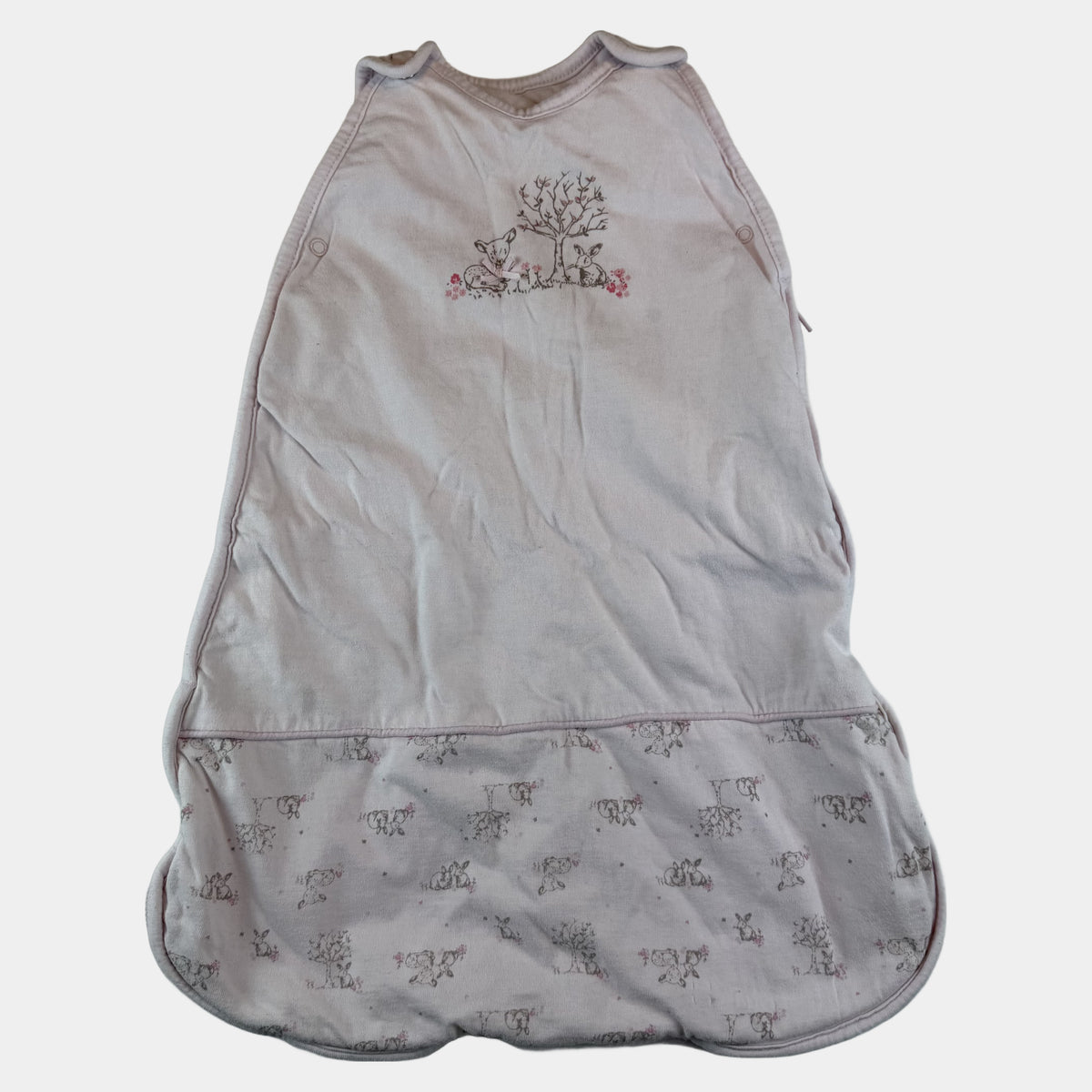 Rosa Baby-Schlafsack mit Tiermotiv und Allover-Print, seitlicher Reißverschluss – front