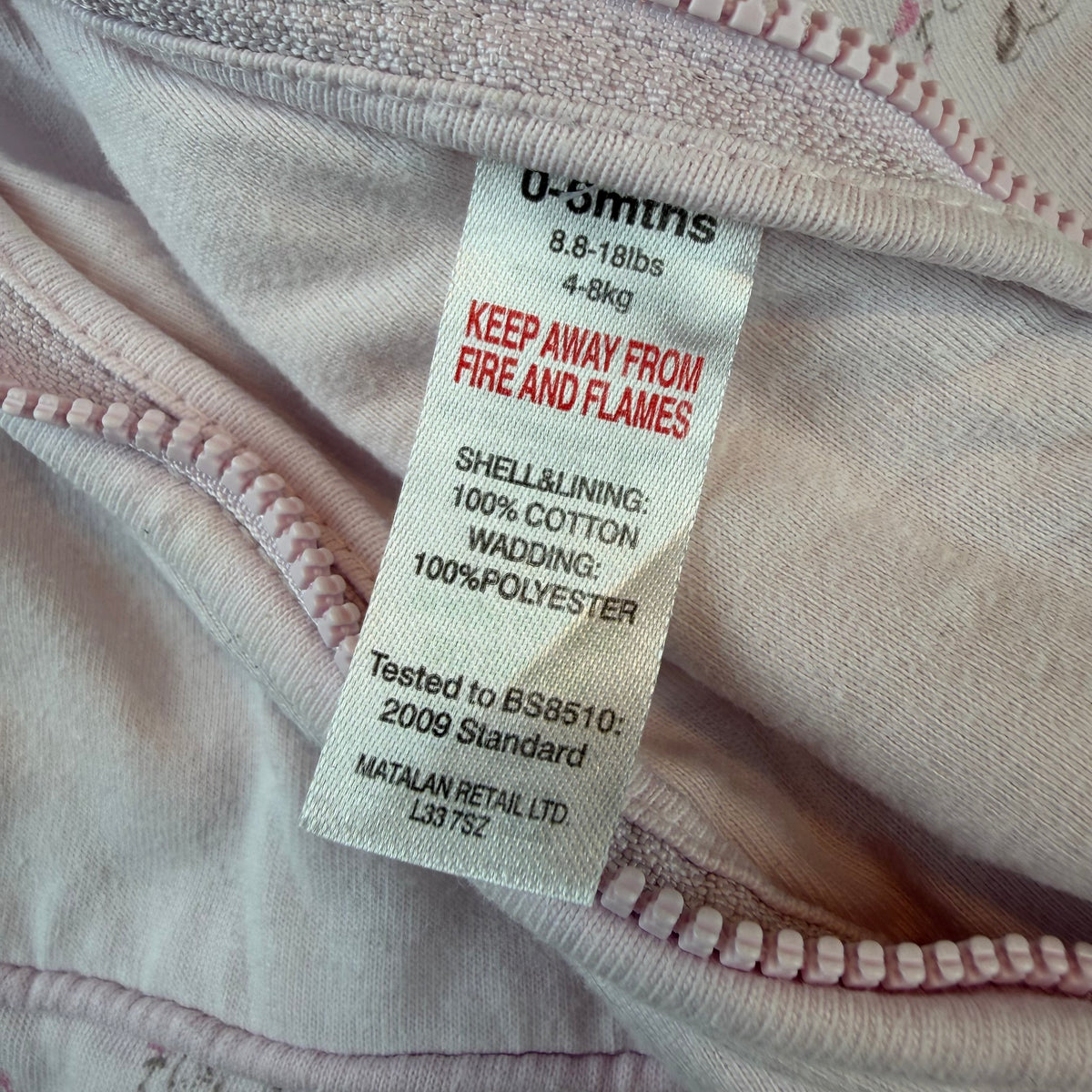Rosa Baby-Schlafsack mit Tiermotiv und Allover-Print, seitlicher Reißverschluss – label