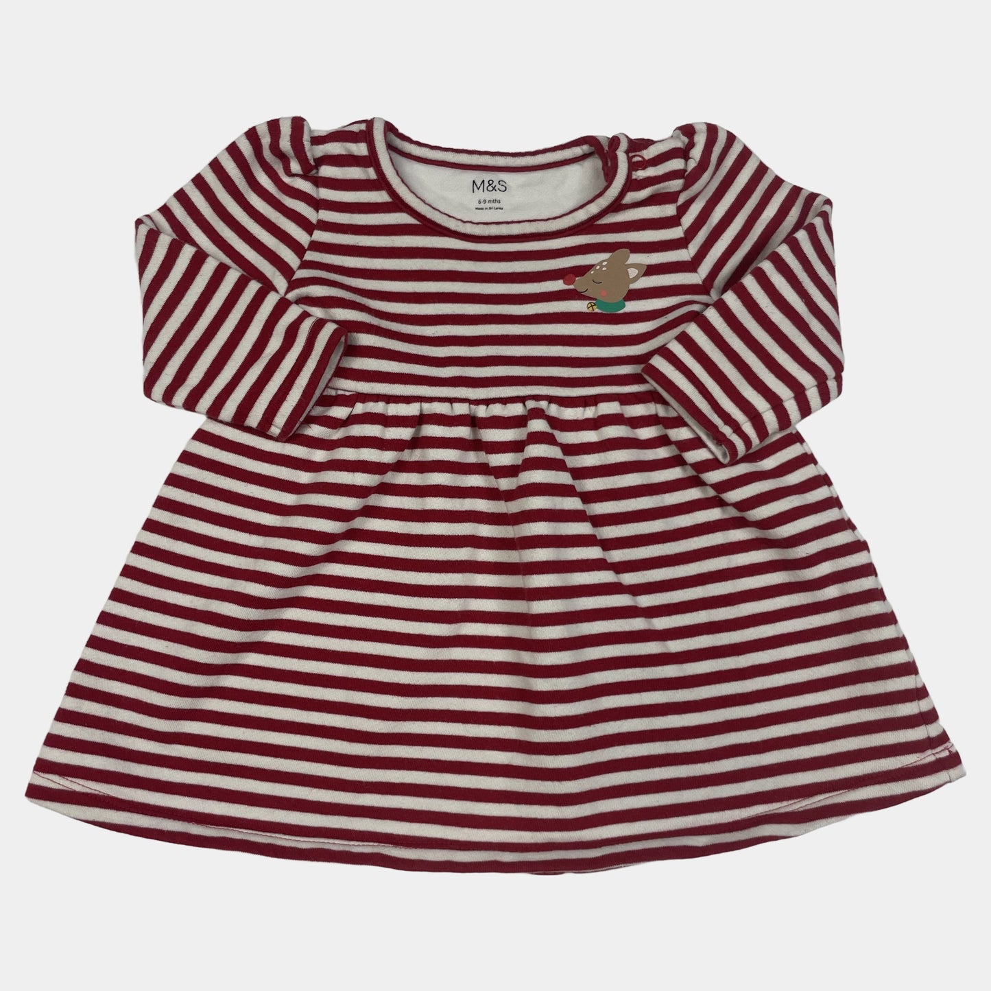 Gestreiftes Baby-Kleid mit Maus-Motiv, rot und weiß, für 6-9 Monate, Marke M&S – front