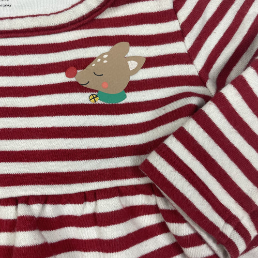 Gestreiftes Baby-Kleid mit Maus-Motiv, rot und weiß, für 6-9 Monate, Marke M&S – detail