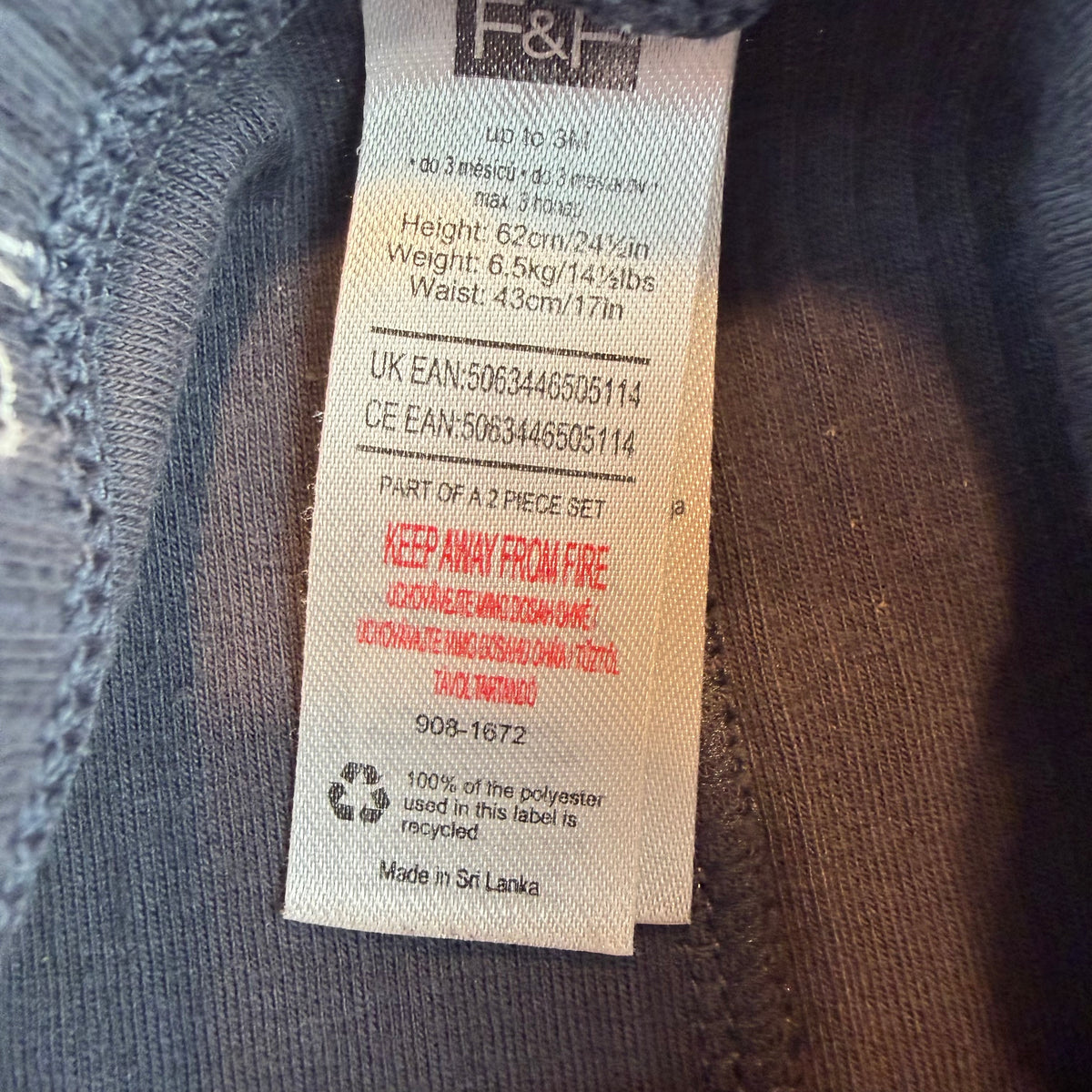 Dunkelgraue gerippte Baby-Leggings mit Schleifenmuster und elastischem Bund – label
