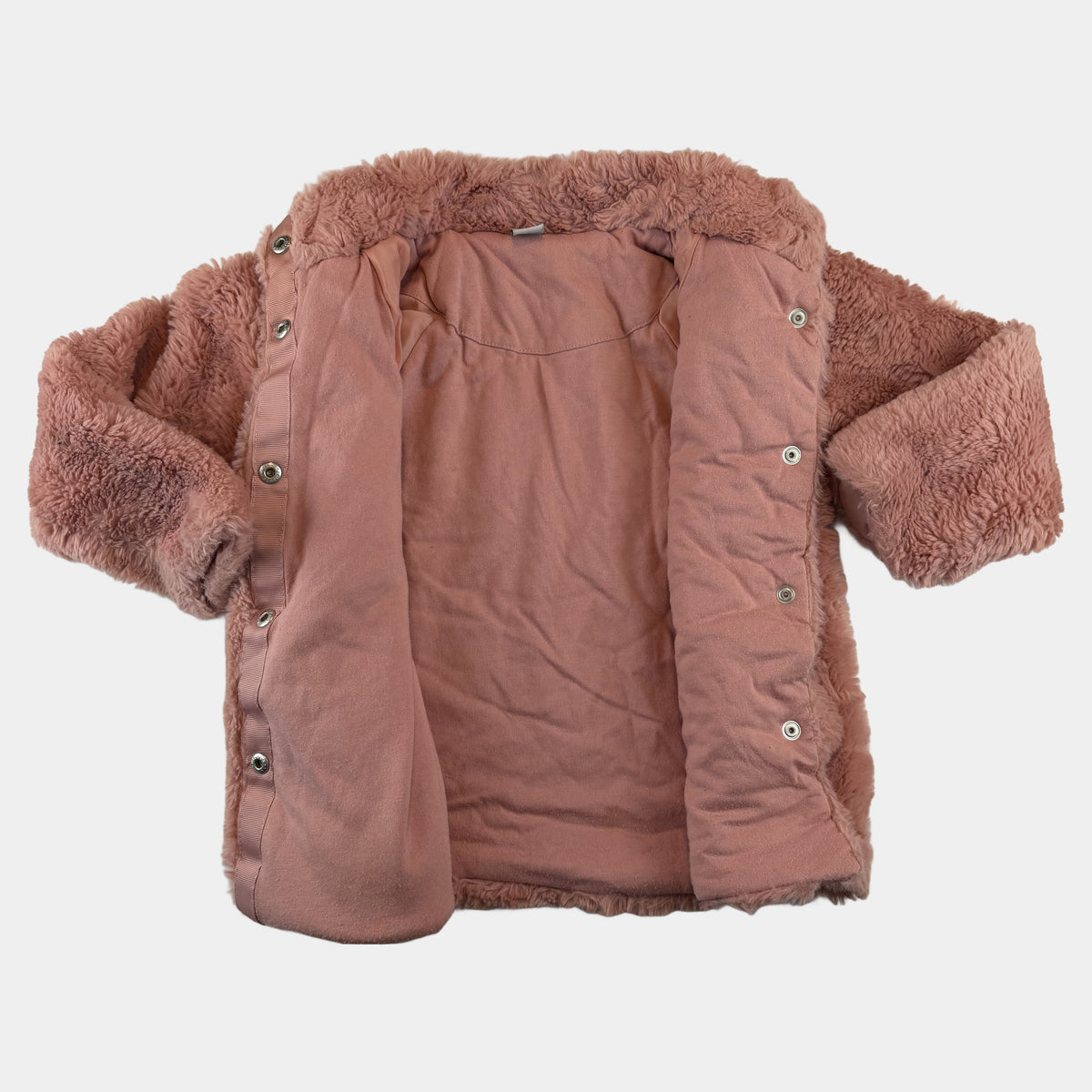 Rosa Teddy-Fleece-Jacke für Kinder mit Stehkragen und Taschen – inside
