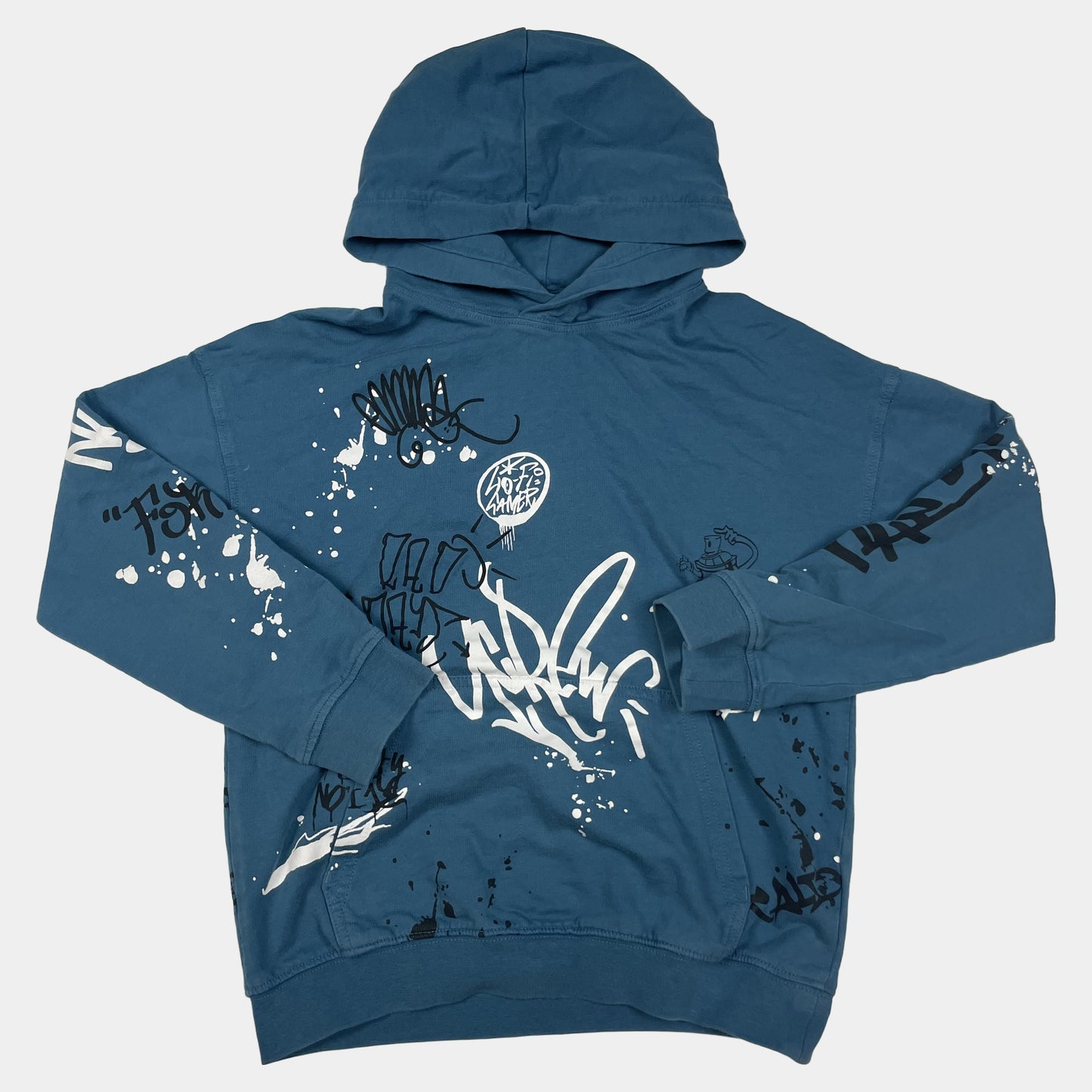 Blauer Kapuzenpullover mit Graffiti-Print für Kinder, Größe 8-10 Jahre. – front