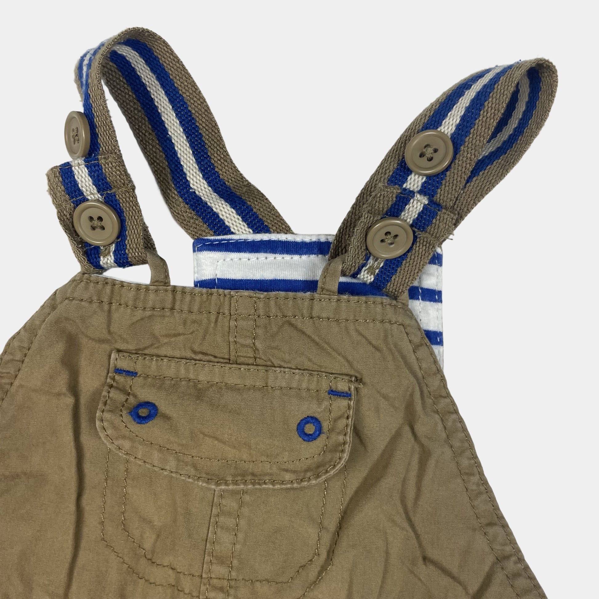 Khaki Baumwoll-Overall mit blauen Streifen für Babys