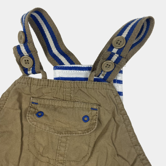Khaki Baumwoll-Overall mit blauen Streifen für Babys