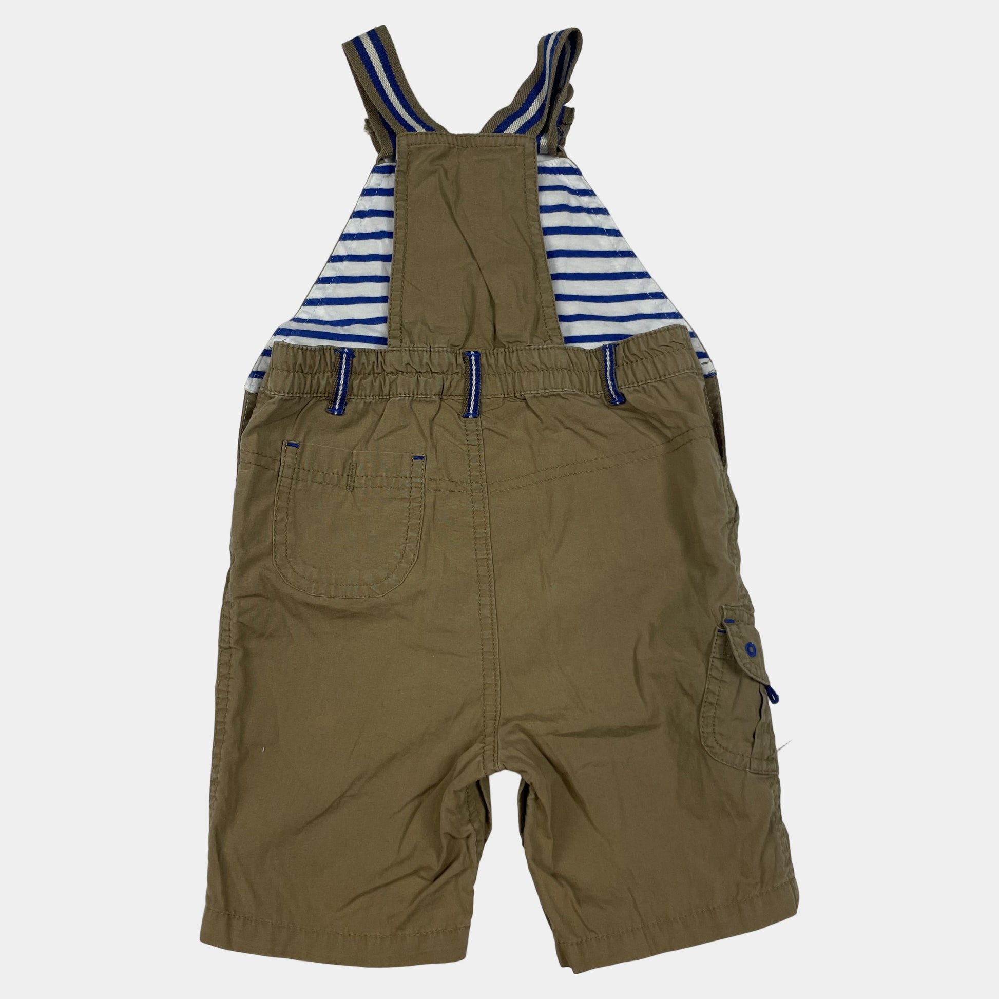 Khaki Baumwoll-Overall mit blauen Streifen für Babys