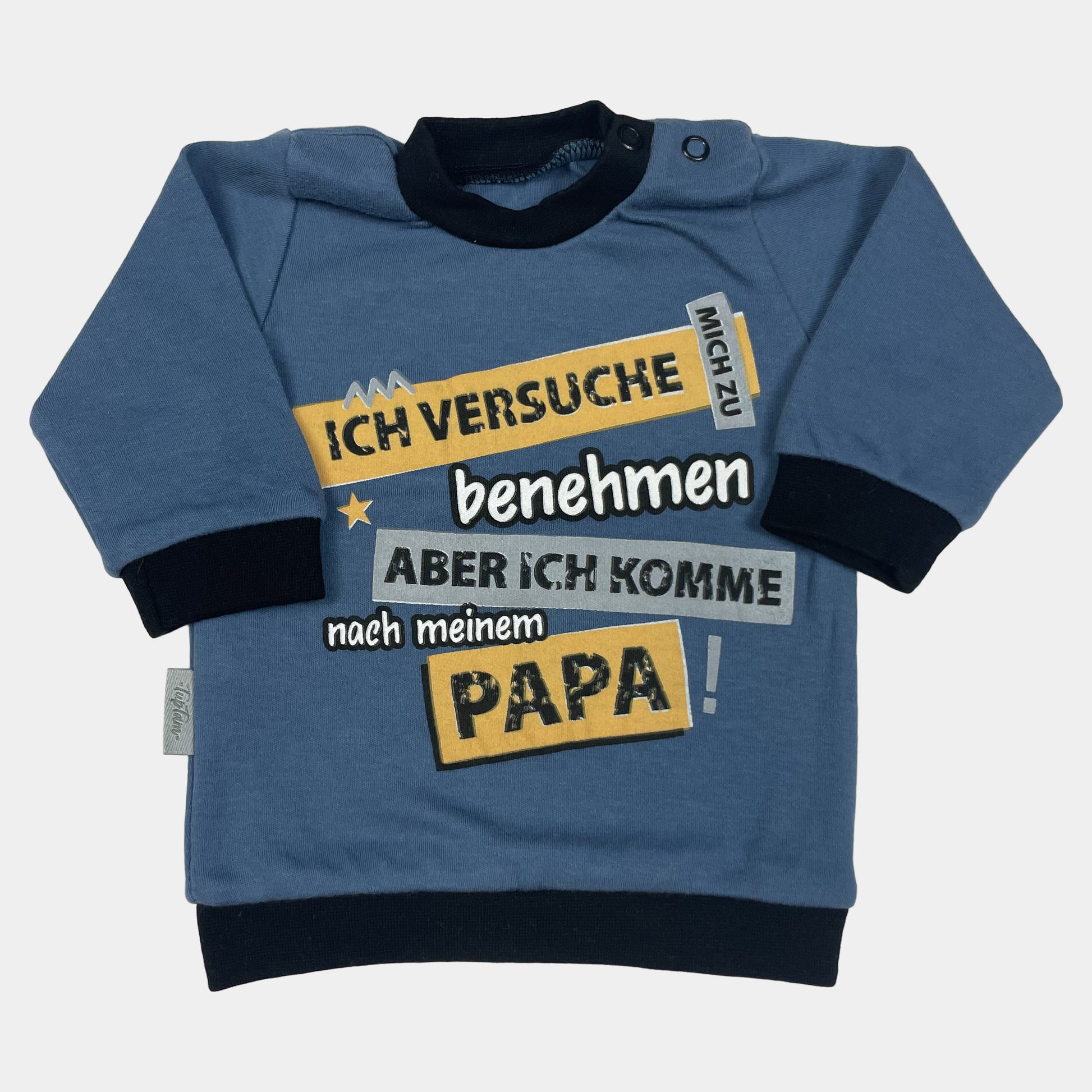 Blauer Baumwoll-Pullover mit frechem Spruch und langen Ärmeln – front