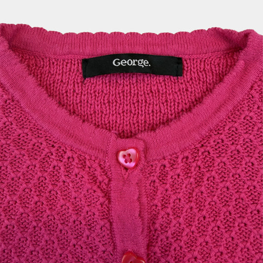 Pinke Strickjacke für Kinder mit Knopfleiste und Schleifen-Details – detail