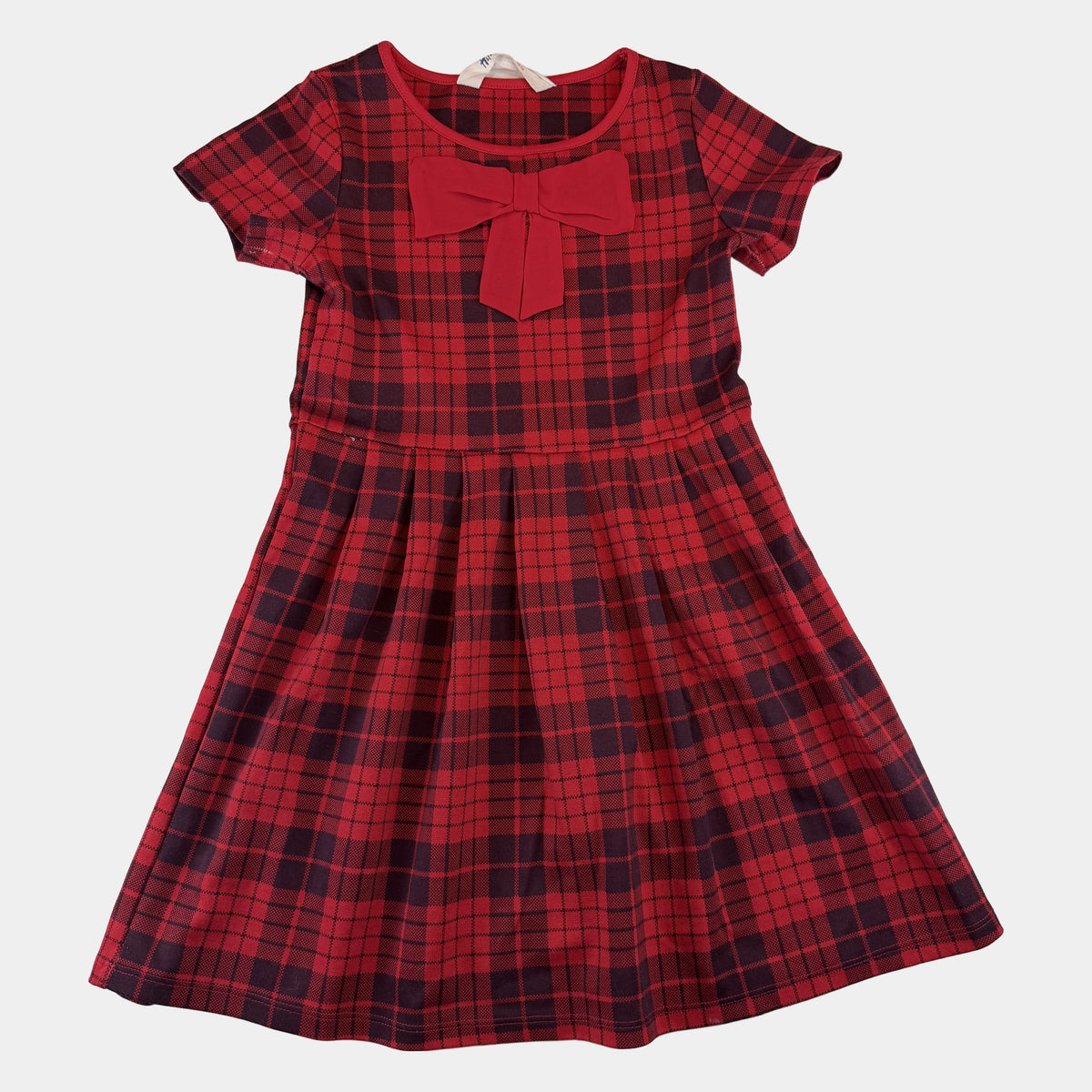 Rotes kariertes Kinderkleid mit kurzer Arm und Schleife von H&M – front