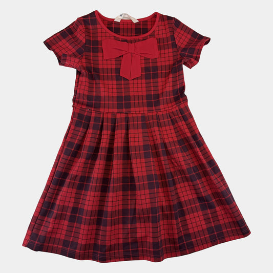 Rotes kariertes Kinderkleid mit kurzer Arm und Schleife von H&M – front