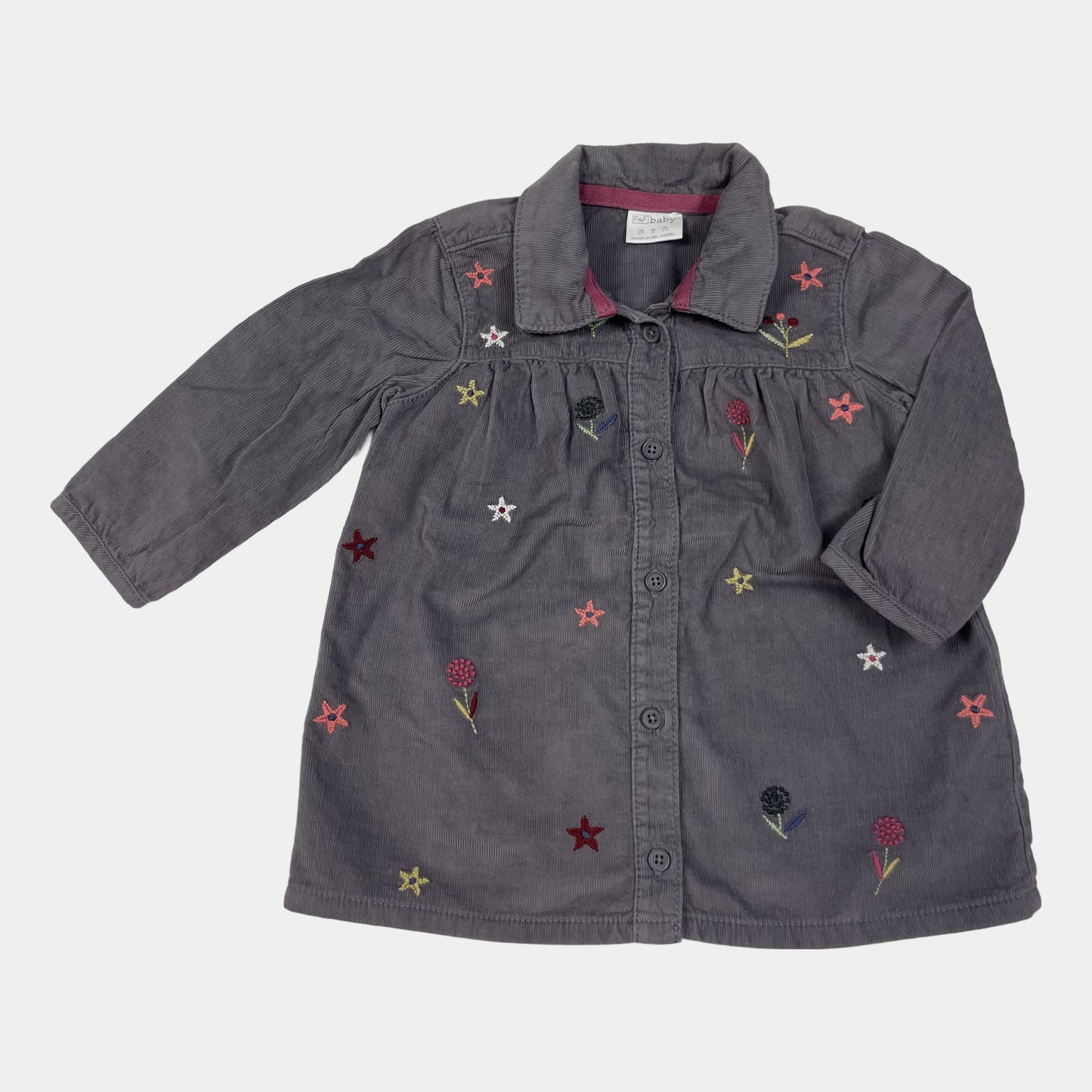 Graue Baumwoll-Bluse mit bunten Stickereien für Babys – front