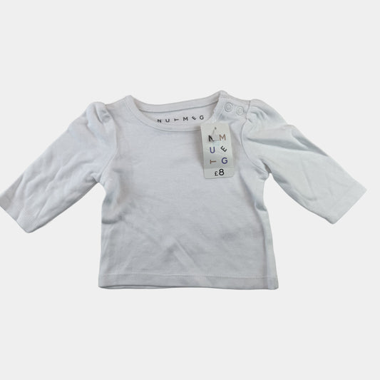 Weißes Baby-Langarmshirt mit Puffärmeln und Schulterknöpfen – front