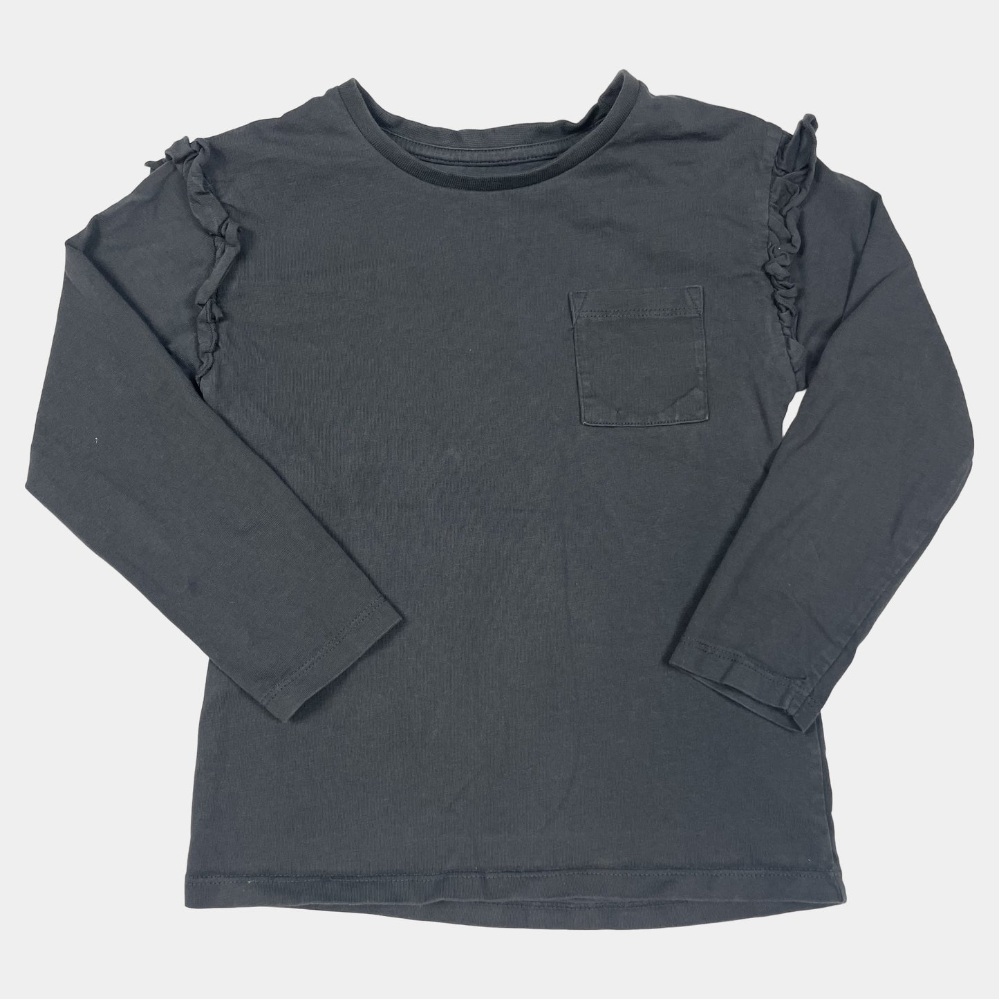 Graues Langarmshirt mit Rüschen – front