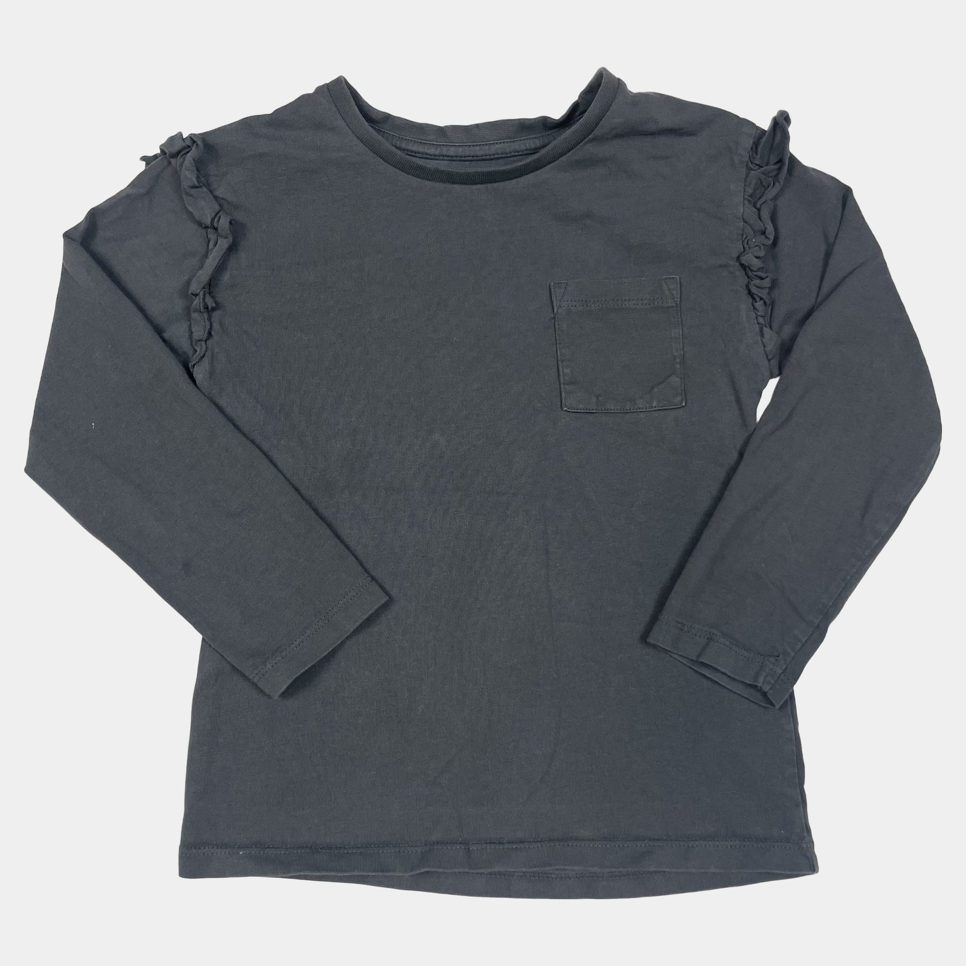 Graues Langarmshirt mit Rüschen – front