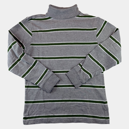 Grauer GapKids Rollkragenpullover für Kinder mit grünen und weißen Streifen – front