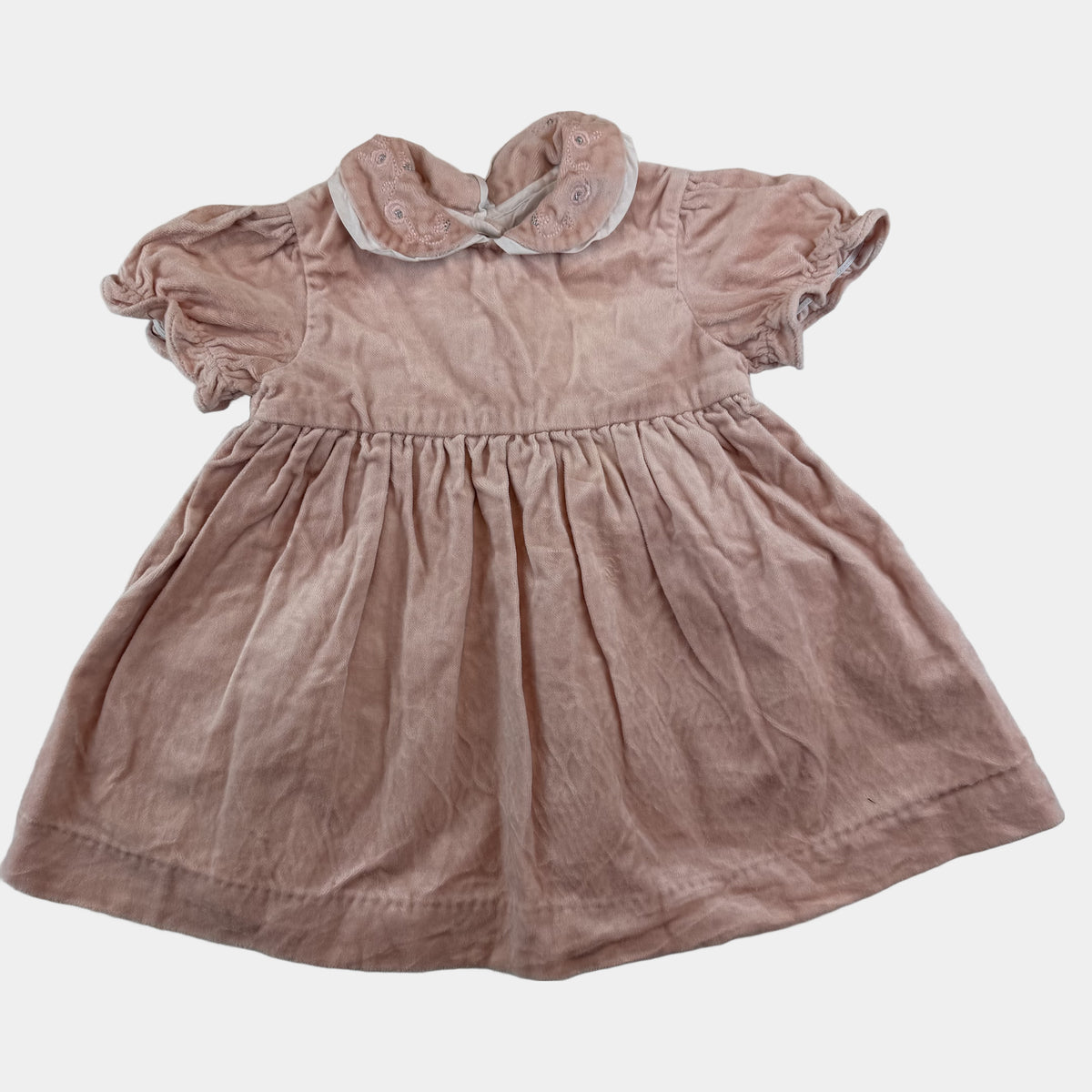 Rosa Baby-Cordkleid mit Bubikragen und Puffärmeln – front