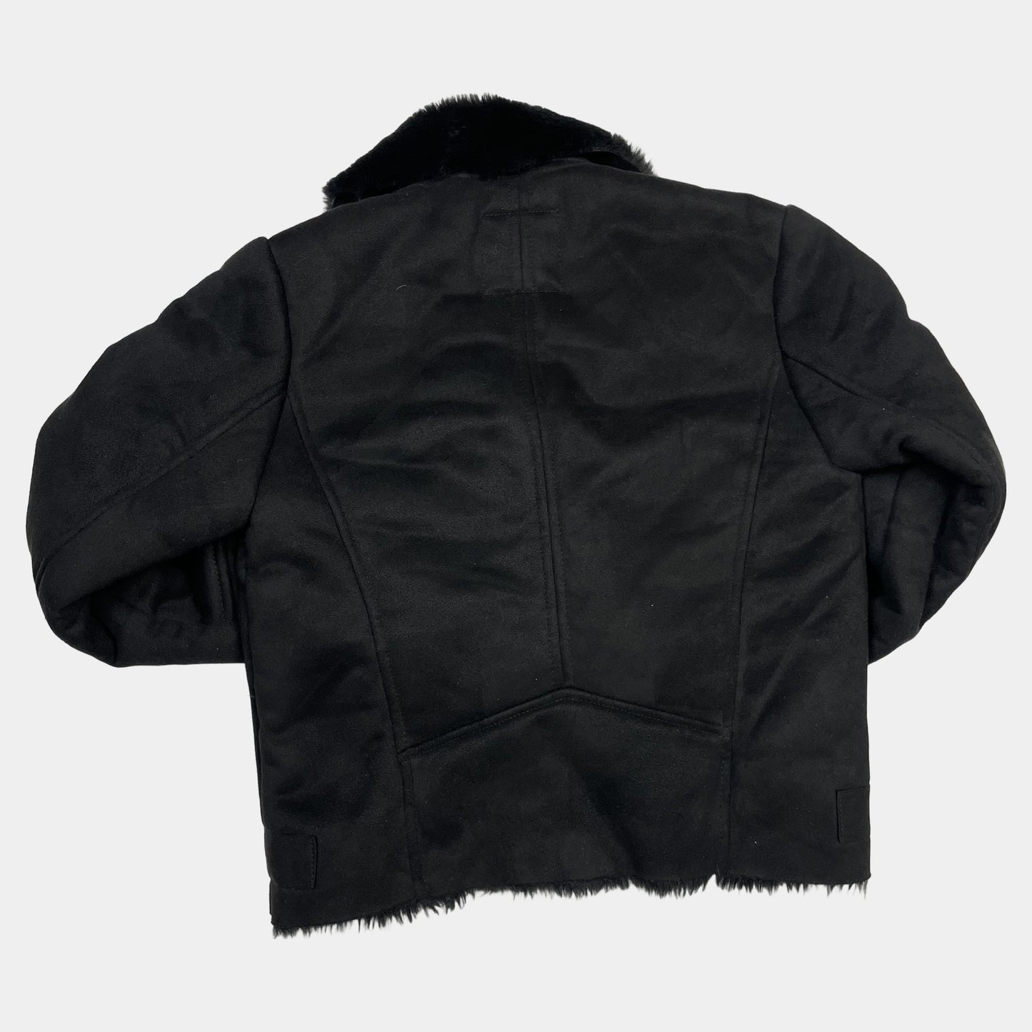 Schwarze Kunstfelljacke mit Reißverschluss von River Island, Größe 9/10 Jahre – back