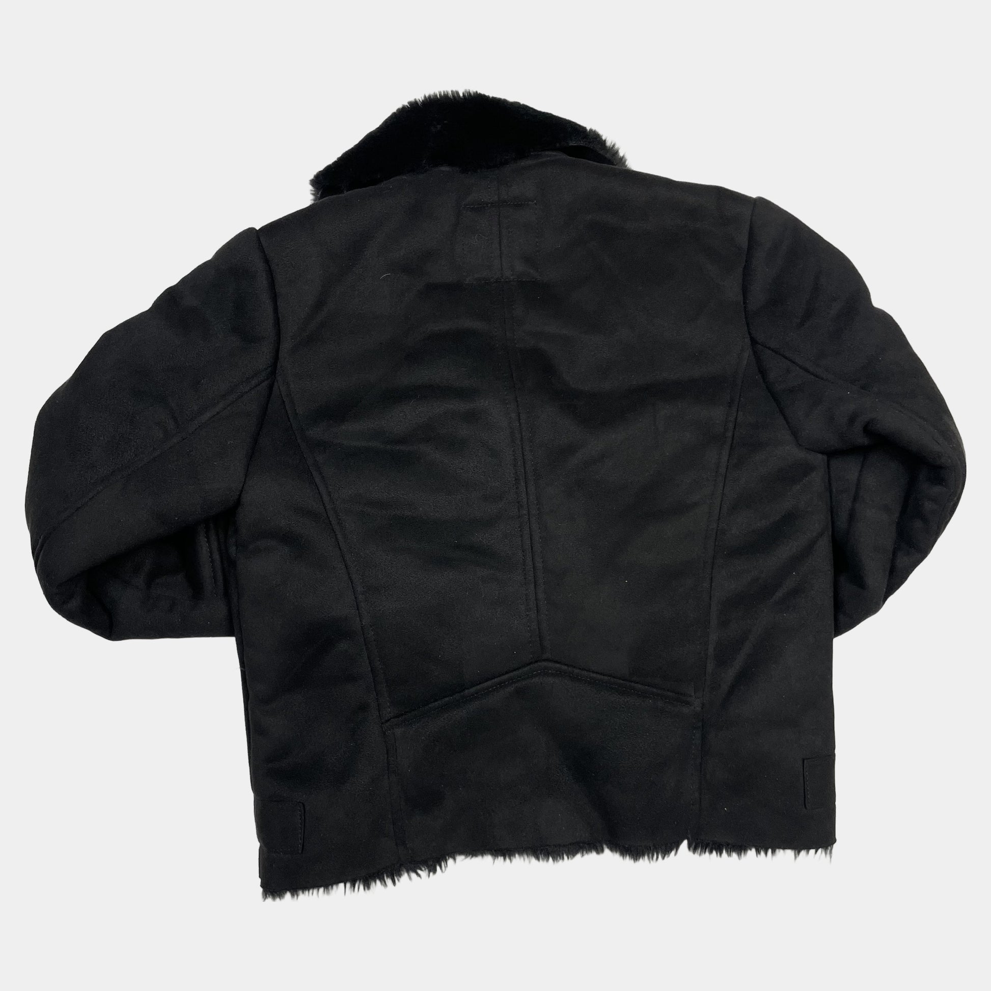 Schwarze Kunstfelljacke mit Reißverschluss von River Island, Größe 9/10 Jahre – back